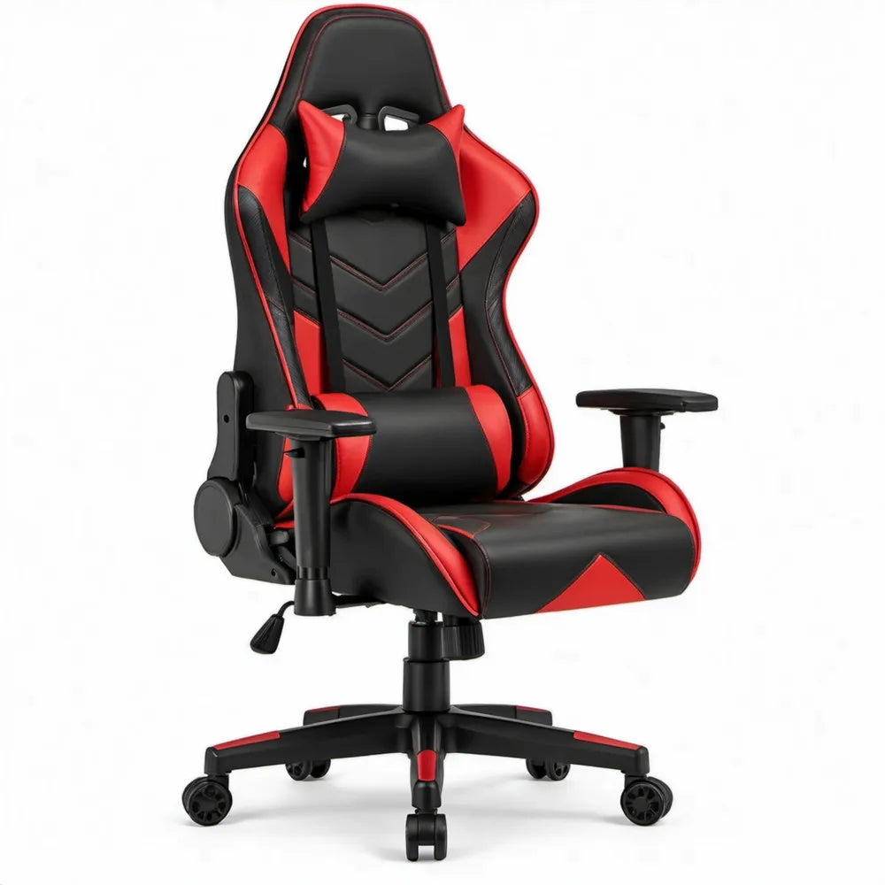 Gamingstoel met uitschuifbare voetensteun en kussens, zwart/rood, 68 x 68 x 125-135 cm