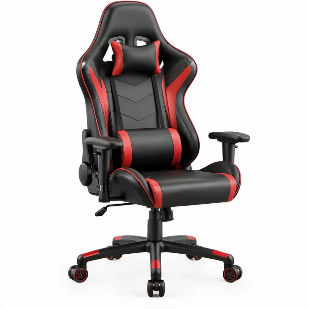 Gamingstoel met hoge rugleuning, hoofd- en lendenkussen, 65 x 65 x 124-134 cm, zwart/rood