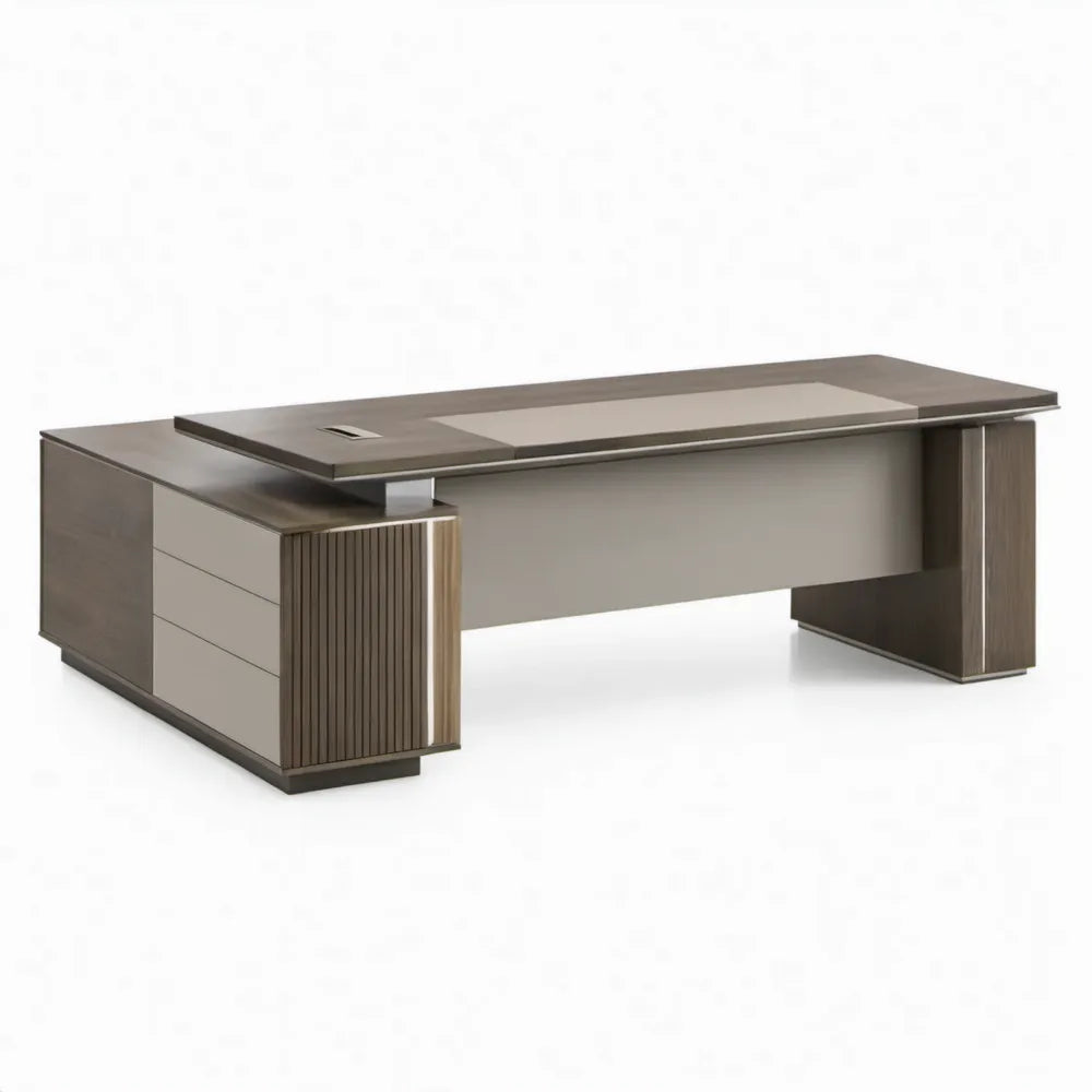 Directiebureau met geïntegreerd ladeblok, 220 x 90 x 75 cm, donkerbruin/taupe