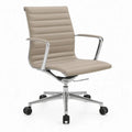 Draaibare bureaustoel met hoge rugleuning, taupe PU-kunstleer en aluminium, 60 x 60 x 112-122 cm
