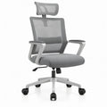 Ergonomische grijze mesh stoel met hoofdsteun, 64 x 64 x 117-127 cm