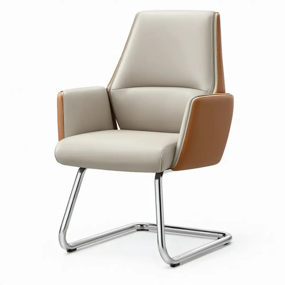 Vergaderstoel met armleuningen 60 x 65 x 100 cm crème/cognac PU-kunstleer met verchroomd stalen sledeframe