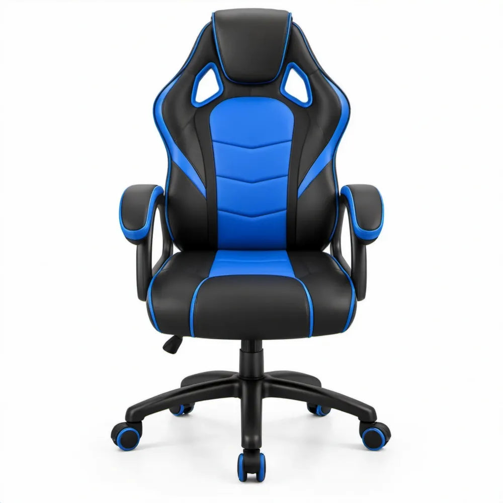 Gamingstoel met hoge rugleuning, 62 x 62 x 110-120 cm, zwart/blauw PU-kunstleer