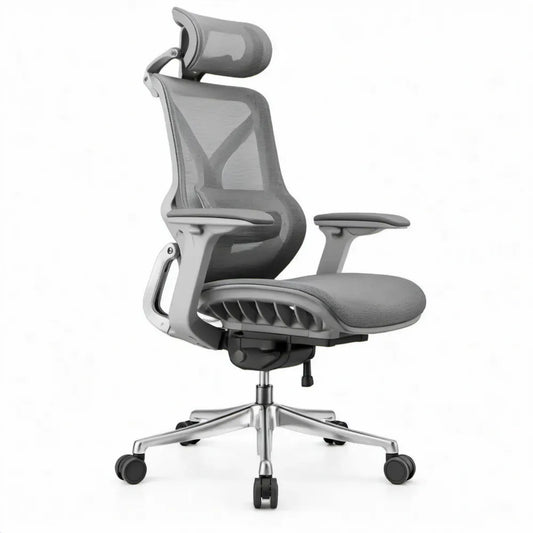 Ergonomische bureaustoel met hoofdsteun, verstelbare armleggers en mesh rugleuning, 66 x 66 x 118-128 cm, Grijs/Zilver