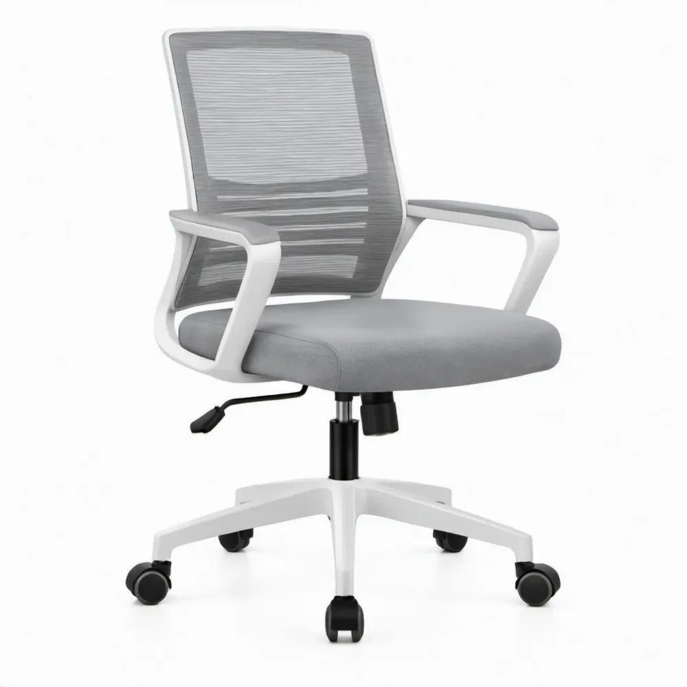 Ergonomische bureaustoel met armleuningen en wielen, grijs/wit, 60 x 60 x 90-100 cm