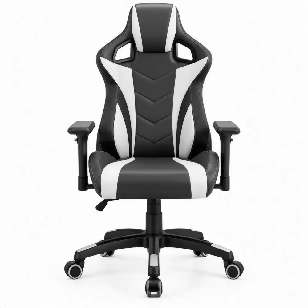 Gamingstoel met verstelbare zithoogte, PU-kunstleer, zwart/wit, 66 x 70 x 118-128 cm
