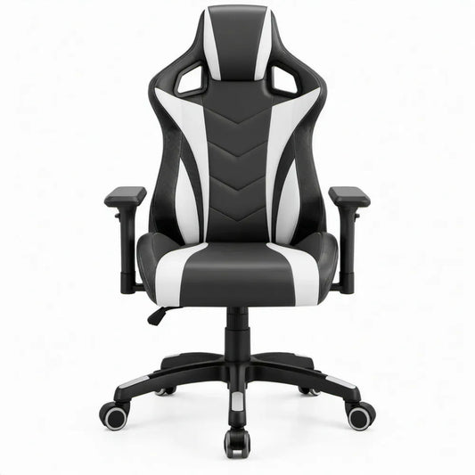 Gamingstoel met verstelbare zithoogte, PU-kunstleer, zwart/wit, 66 x 70 x 118-128 cm