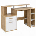 Eik-wit meubel met 2 laden, 3 open vakken en verhoogd bovenblad, 120 x 60 x 90 cm