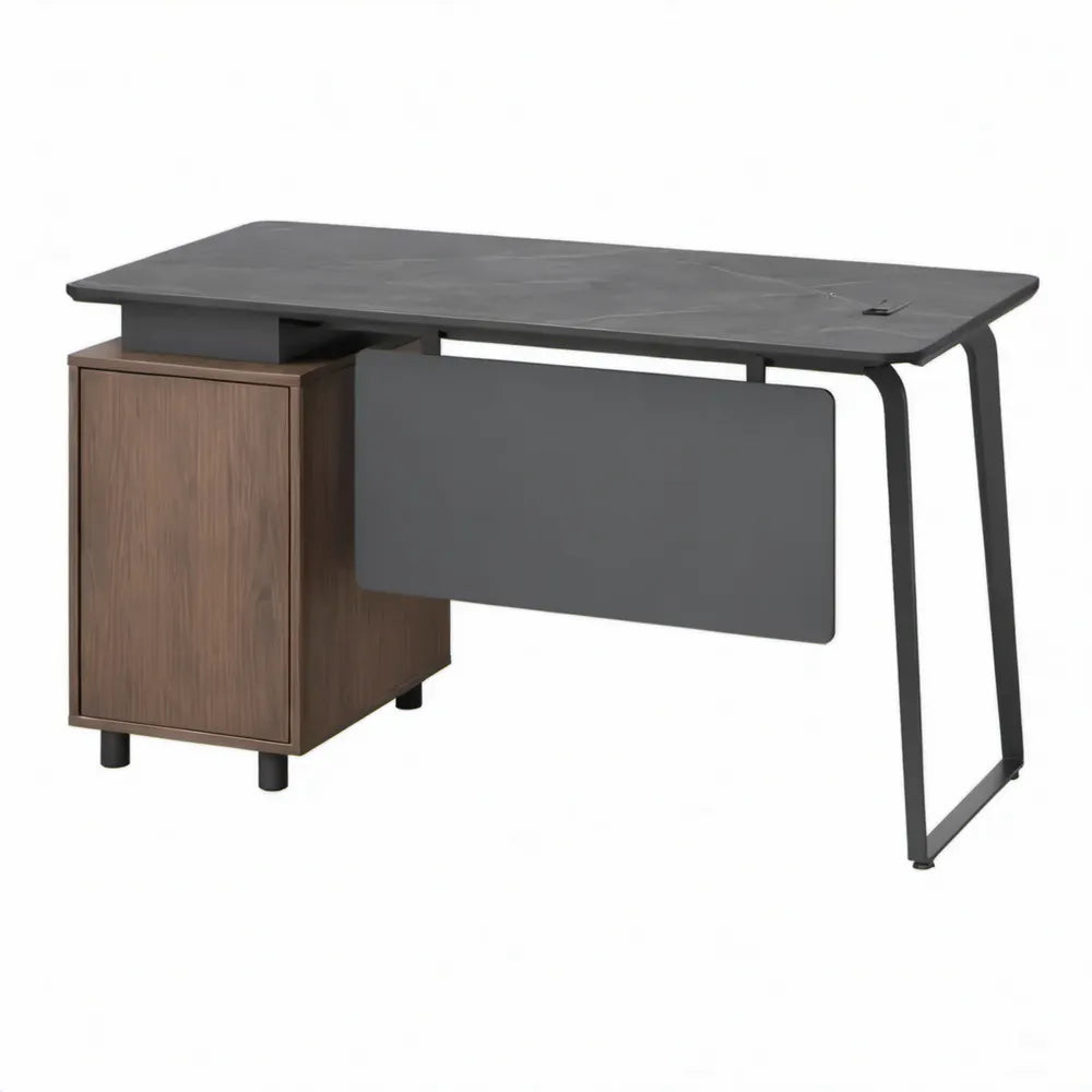 Bureau met opbergkast 140 x 60 x 75 cm – Zwart/Walnootbruin – MDF en Staal