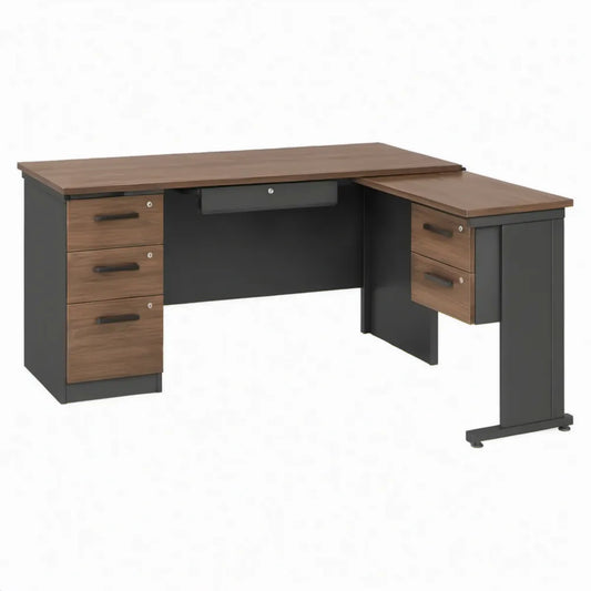 Hoekbureau met 6 laden, 160 x 160 x 74 cm, walnootbruin en antraciet