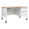 Verrijdbaar bureau met 2 laden en uitschuifbare toetsenbordlade 120 x 60 x 74 cm Wit/Naturel