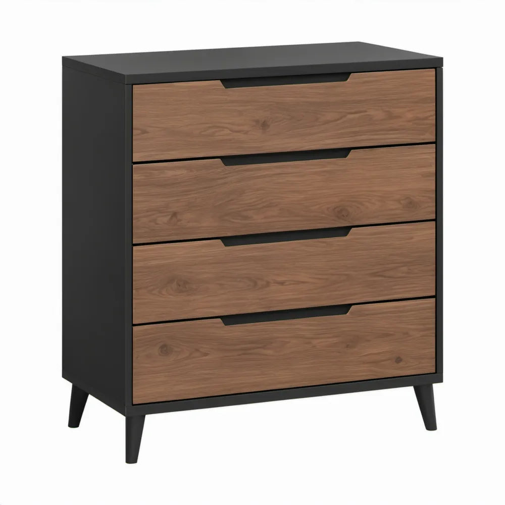 Ladekast met 4 lades, 80 x 40 x 100 cm, zwart en walnootbruin