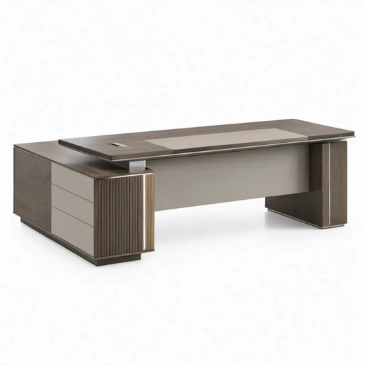 Directiebureau met geïntegreerd ladeblok, 220 x 90 x 75 cm, donkerbruin/taupe