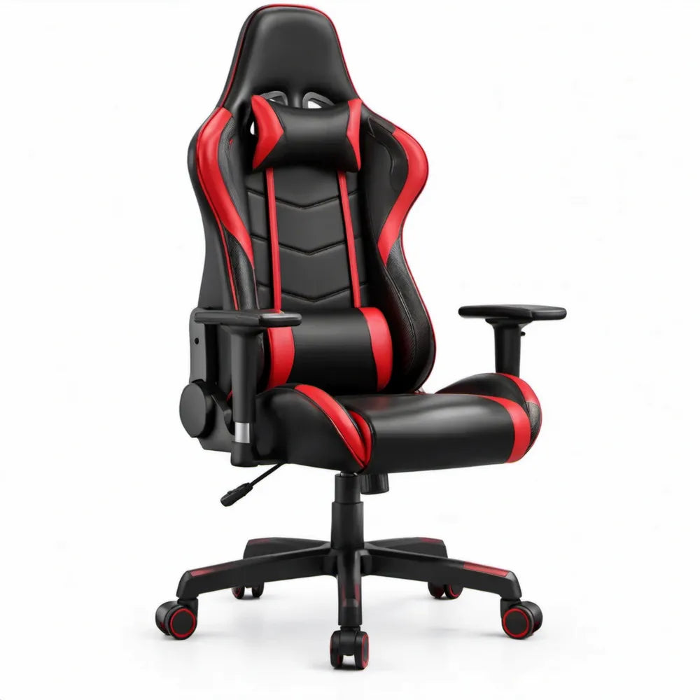 Gamingstoel met hoge rugleuning, hoofdsteun en lendenkussen Zwart/Rood 65 x 65 x 123-133 cm