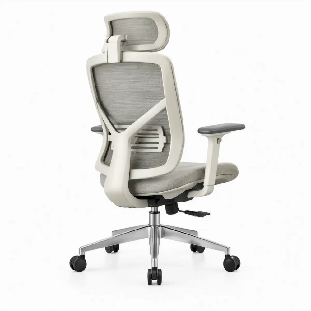 Ergonomische bureaustoel met hoofdsteun, grijs/wit/zwart/zilver, 68 x 68 x 118-128 cm